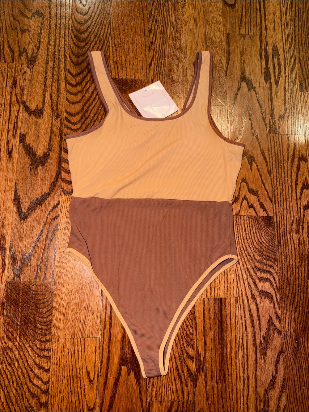 Kittenish Two-Tone Cream & Brown Colorblock One-Piece Swimsuit